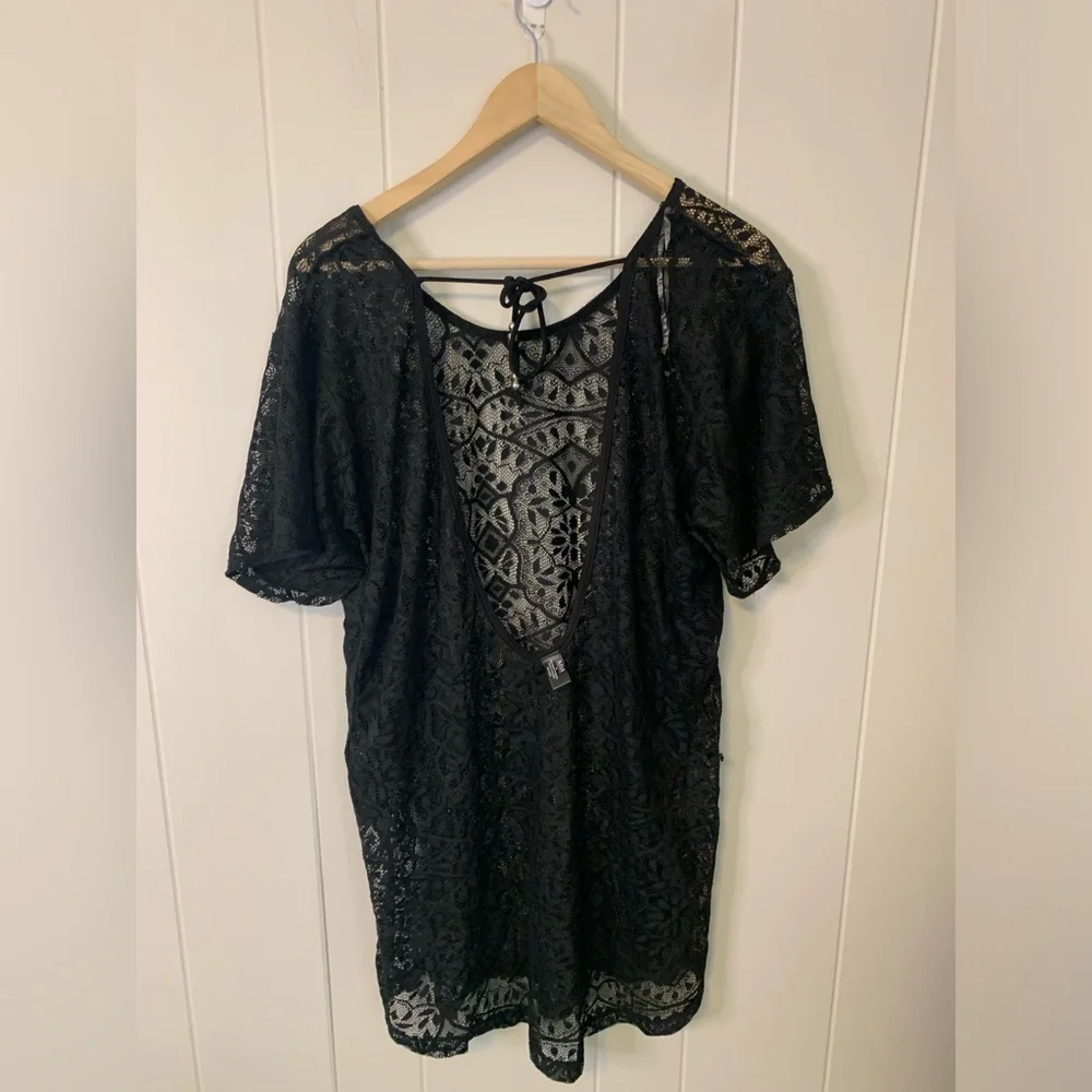 a.n.a Black Crochet Lace Swimsuit Coverup Dress Size Extra Large